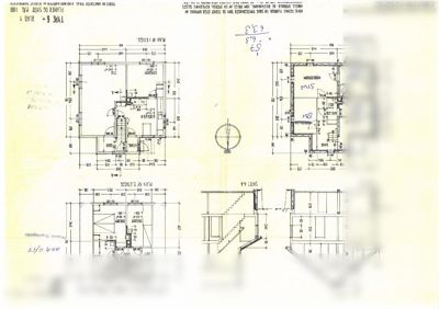 En arkitekttegning som viser etasjeplaner (1. og 2. etasje), snittegninger (A-A og B-B) og en nordpil for en bolig.