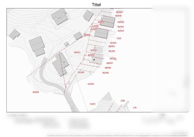 Situasjonsplan som viser eiendomsgrenser, eiendomstekster (f.eks. 41/473) og topografi (konturlinjer) for et område.