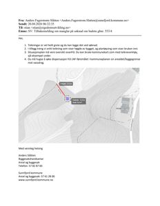 Situasjonsplan som viser tomtens beliggenhet, høydekurver, vanndragsgrense og en bygning med arealopplysninger.