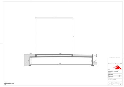 Snittegning som viser tverrsnittet av en betongkonstruksjon (sannsynligvis en balk eller plate) med angitte dimensjoner og armering.