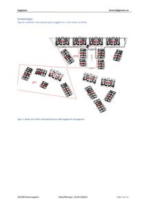 Situasjonsplan som viser plassering av ulike byggetrinn (BT1, BT2) og byggverk i et felt.