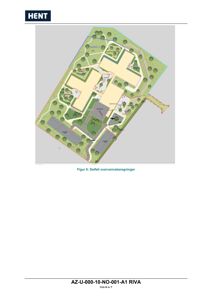 Situasjonsplan som viser bygningenes plassering i forhold til tomme, vegetasjon og veier.