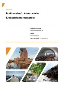 Forside av en rapport med bilder og tittel om et naturmangfoldprosjekt.