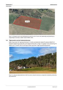 Bildet viser to fotografier av jordbruksarealer (matjord) med tilhørende tekster og figurbeskrivelser fra en rapport.