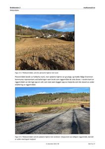 Fotografier av et byggeområde (tiltaksområdet) med beskrivende tekst under hver bilde.