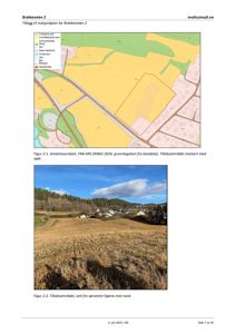 Fotografi av et felt (tiltaksområdet) med utsikt over nabolag i bakgrunnen.