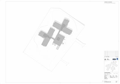 Situasjonsplan som viser bygningens plassering i forhold til tomme, veier og omgivende areal.