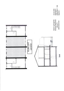 Bildet viser en tegning med etasjeplan for loft (uendret) og et snitt av bygningen.