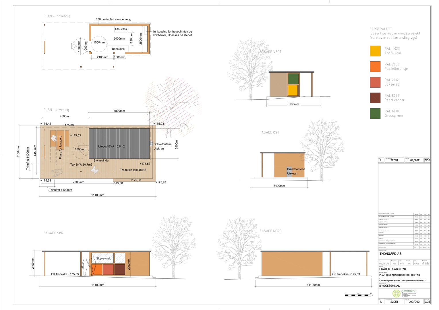 Bildet viser etasjeplaner (PLAN - 1.etg, PLAN - 2.etg) og fasadetegninger for en bygning.