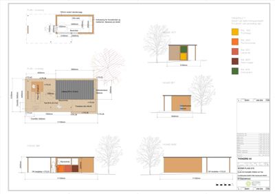 Bildet viser etasjeplaner (PLAN - 1.etg, PLAN - 2.etg) og fasadetegninger for en bygning.