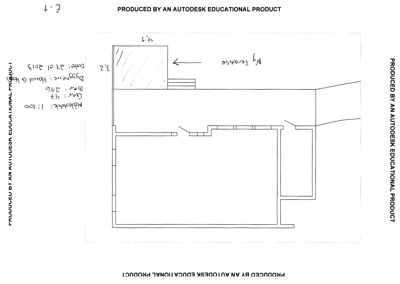 Snittegning som viser tverrsnitt gjennom en bygning med en ny terrasse og trapp ned til den.