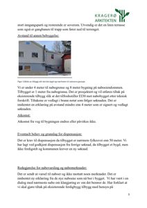 Fotografi av et eksisterende tilbygg og nabobebyggelse (garasje) med tekstbeskrivelse om avstander.