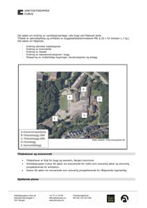 Luftfoto (flyfoto) av Flaktveit skole med merking av ulike bygninger (A-E) og en nøkkel som forklarer hva hver bokstav representerer.