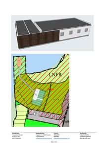 Bildet viser en situasjonsplan (tomtekart) med bygningsplassering, arealbruk (LNFR, grøntområder) og infrastruktur (vei, parkeringsplass).