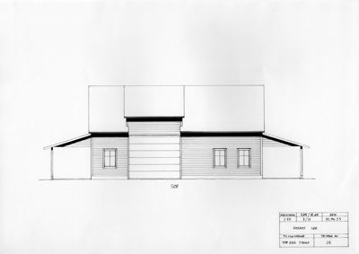Fasadetegning som viser bygningens utseende sett fra sør (SØR).