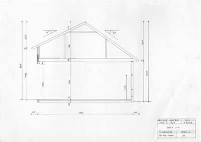 Snittegning (SNITT A-A) som viser bygningens tverrsnitt, takkonstruksjon og høyder.