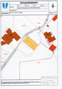 Situasjonskart som viser eiendomsgrenser, bygninger og infrastruktur for Vikøyvegen 362.