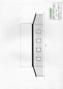 Fasadetegning som viser bygningens utseende sett fra nord.