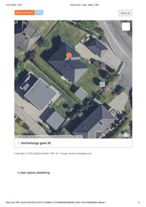 Flyfoto (satellittbilde) av en boligbebyggelse med adressen Aschehougs gate 26 markert.