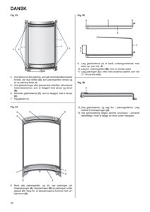 Detaljtegning av en glasholder og pakningsriller med monteringsinstruksjoner.