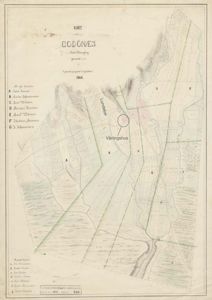 Et historisk kart over Gådinæs fra 1864 som viser eiendommer, eiendomsnavn og en markert 'Våningshus'.