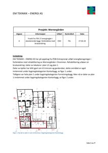 Bildet viser en arkitektonisk tegning av et etasjeplan (plan 1) for et kontorbygg, inkludert romfordeling og innmål.