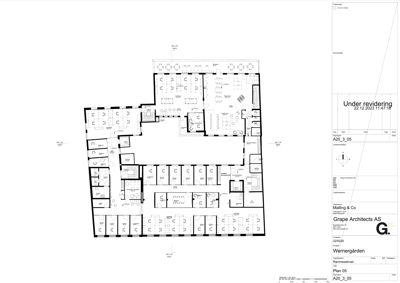 Etasjeplan (plantegning) som viser romfordeling og funksjoner i et bygg.