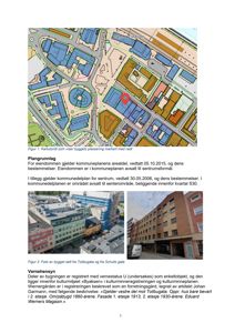 Bildet viser en kartutsnitt (situasjonsplan) med en markert byggeplass, samt en fotovisning av bygget og tekster om eiendommen.