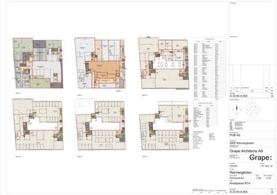 Etasjeplaner (Arealplaner) som viser romfordeling og funksjoner i et bygg.