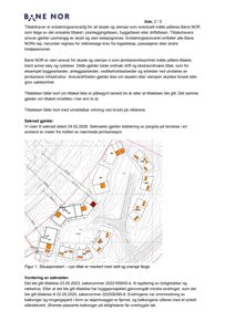 Situasjonskart som viser tomtens topografi, eksisterende bygninger (B1-B6) og planlagte tiltak (markert med rødt og oransje farge).