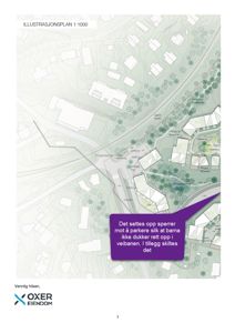 Illustrasjonsplan (situasjonsplan) som viser tomtens beliggenhet, omgivende infrastruktur, terrengforhold og vegetasjon.