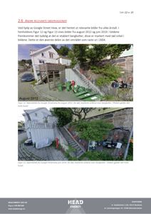 To skjermbilder fra Google Street View fra august 2012 og juni 2019 som viser et hus, en trapp og bergbolter markert med røde sirkler.