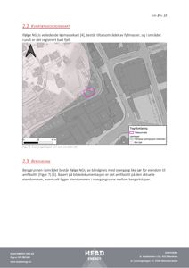 Kart over et geografisk område med overlagte geologiske data (fyllmasser, løsmasser, bart fjell) og en markert tiltaksområde.