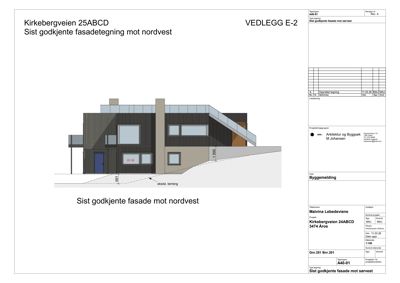 Fasadetegning av en bygning sett fra nordvest.
