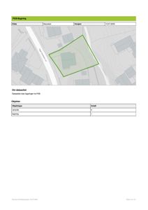 Situasjonsplan som viser eiendomsgrenser (grønn polygon) og nabobygninger sett fra oven.