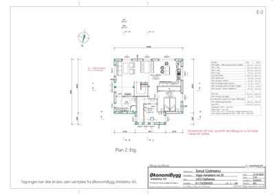 Etasjeplan (Plan 2. Etg.) som viser romfordeling, dimensjoner og arealoppdeling for en bolig.