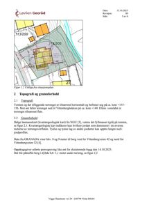 Bildet viser en utklipp fra en situasjonsplan som illustrerer tomtens beliggenhet, topografi (konturlinjer) og grunnforhold (jordarter).