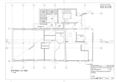 Etasjeplan (Plan kjeller) som viser romfordeling, veggposisjon og stueplan for en bygning.