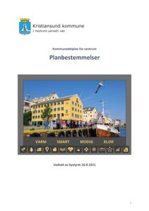 Fotografi av et gult bygg ved en kai med en fugl i luften, inkludert kommunevåpen og tekst.