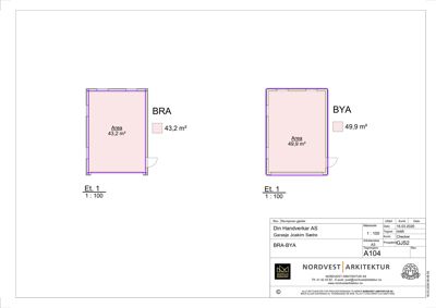 Etasjeplan (Et. 1) som viser to alternativer (BRA og BYA) for en garasje med angitte arealer.