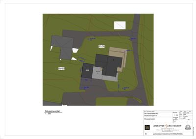 Situasjonsplan som viser tomtens grenser (51/35 og 51/38), eksisterende og planlagt bygninger, samt omgivelser.