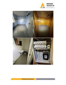 Et sammensatt bilde (collage) som viser fire ulike fotografier av et interiør, inkludert et bad og en teknisk skap.