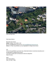 Et luftfoto (satellittbilde) av et boligområde i Bergen, med fokus på Midtun-området.