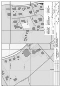 Situasjonsplan som viser tomtens plassering i forhold til nabolaget, veier og eiendomsnummer.
