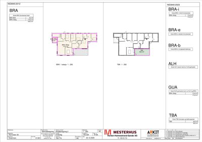 Bildet viser etasjeplaner (1. etasje) for flere boligenheter i en bygning, inkludert romfordeling og arealoppsett.