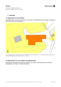 Støysonekart som viser bygningsplassering og støynivåer på tomten.