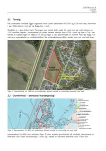 Bildet viser to kart: øverst et oversiktsbilde med planlagt boligområde markert, og nederst et løsmassekart (geologi) over området.