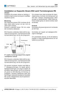 En teknisk tegning som viser montering og plassering av en kapasitiv givere (ES4) og en termistorgivere (R6) i en tank.