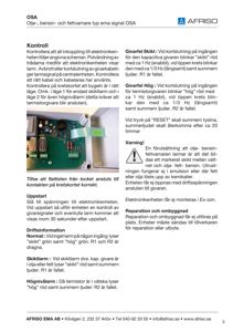 Fotografi av en elektronisk enhet (givar) med tilhørende tekstbeskrivelse om funksjon og feilmeldinger.