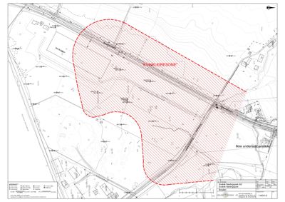 Situasjonsplan som viser et byggeområde med en markert 'IKKJEKLEIRESONE' (ikke kleiresone) og områder som er 'Ikke undersøkt område'.